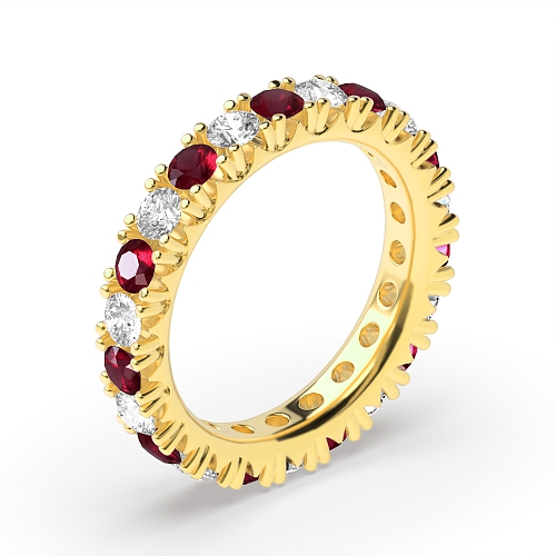 4 Prong Round Yellow Gold Split alternate diamond and Lab Grown Eternity Diamond Rings