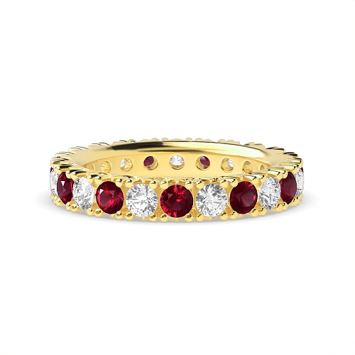 4 Prong Round Yellow Gold Split alternate diamond and Lab Grown Eternity Diamond Rings