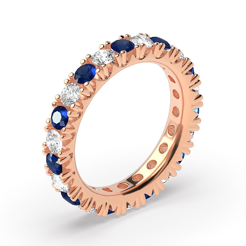 4 Prong Round Rose Gold Split alternate diamond and Lab Grown Full Eternity Diamond Rings