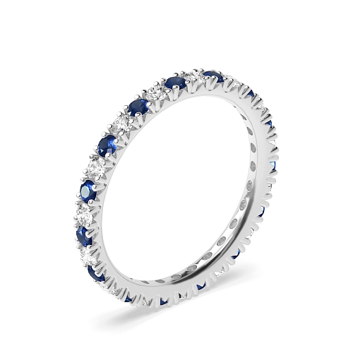 4 Prong Round Blue Sapphire Full Eternity Diamond Ring