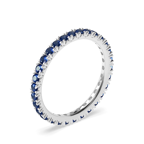 4 Prong Round Fishtail Blue Sapphire Full Eternity Wedding Band