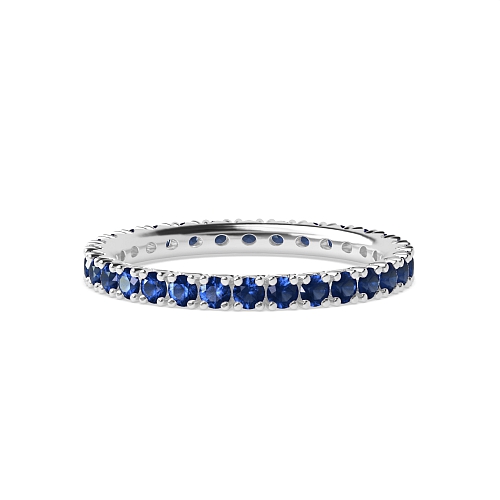 4 Prong Round Fishtail Blue Sapphire Full Eternity Wedding Band