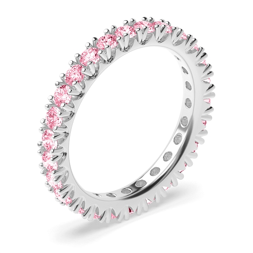 4 Prong Round Fishtail Pink Lab Grown Band Diamond Rings