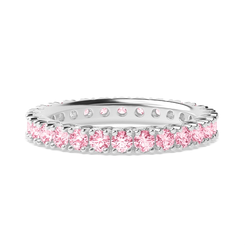 4 Prong Round Fishtail Pink Lab Grown Band Diamond Rings