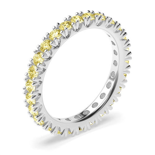 4 Prong Round Fishtail Yellow Lab Grown Band Diamond Rings