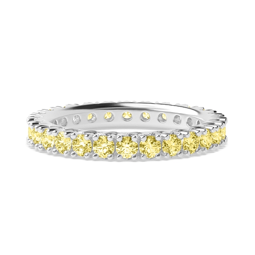 4 Prong Round Fishtail Yellow Lab Grown Band Diamond Rings