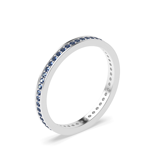 Pave Setting Round Twilight Mosaic Blue Sapphire Full Eternity Diamond Ring