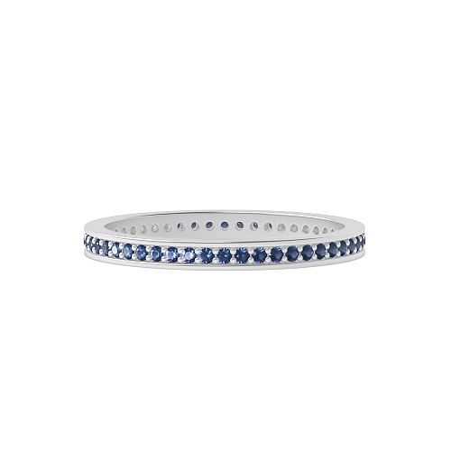 Pave Setting Round Twilight Mosaic Blue Sapphire Full Eternity Diamond Ring