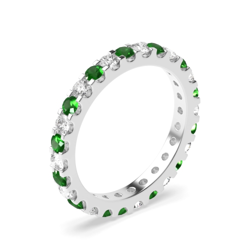 4 Prong Round Platinum Emerald Full Eternity Diamond Rings