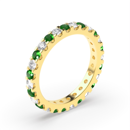 Classic Prongs Set Full Eternity Diamond and Gemstone Emerald Rings (Available in 2.5mm to 3.5mm)