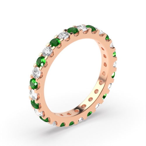 4 Prong Round Rose Gold Shared claws alternate diamond and Lab Grown Eternity Diamond Rings