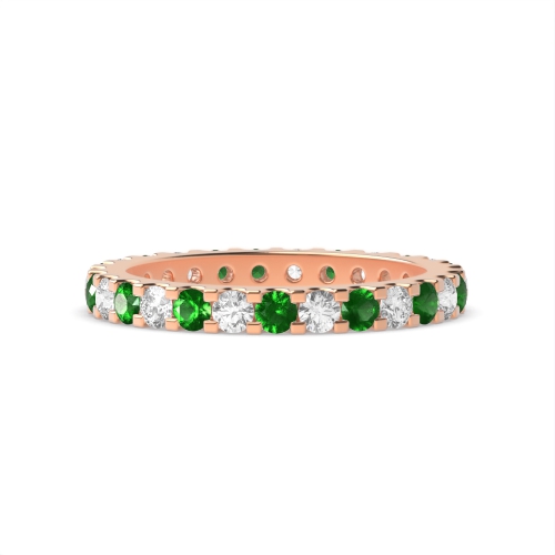 4 Prong Round Rose Gold Shared claws alternate diamond and Lab Grown Eternity Diamond Rings