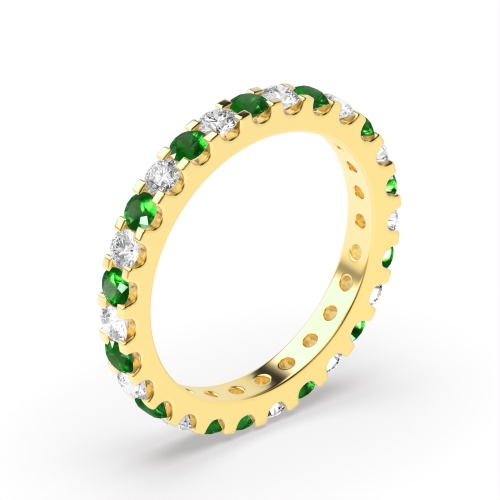 4 Prong Round Yellow Gold Shared claws alternate diamond and Lab Grown Eternity Diamond Rings