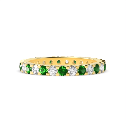 4 Prong Round Yellow Gold Shared claws alternate diamond and Lab Grown Eternity Diamond Rings
