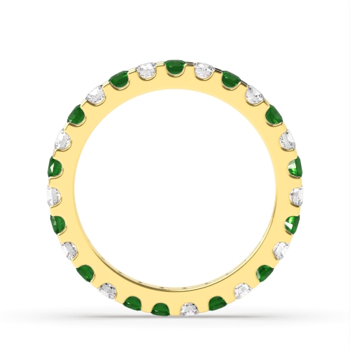 4 Prong Round Yellow Gold Shared claws alternate diamond and Lab Grown Eternity Diamond Rings