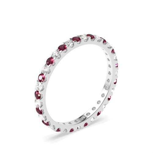 Classic Prongs Set Full Eternity Diamond and Ruby Gemstone Rings (Available in 2.5mm to 3.5mm)