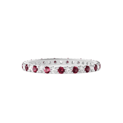 Classic Prongs Set Full Eternity Diamond and Ruby Gemstone Rings (Available in 2.5mm to 3.5mm)