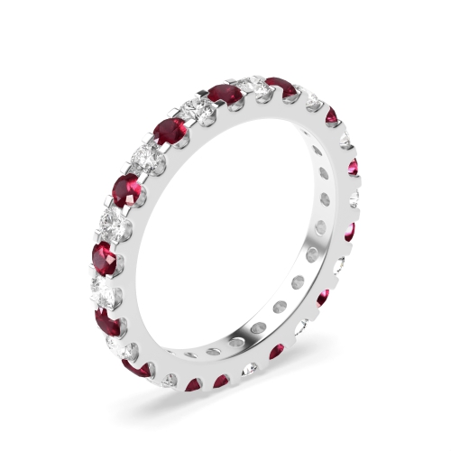 4 Prong Round Platinum Ruby Full Eternity Diamond Rings