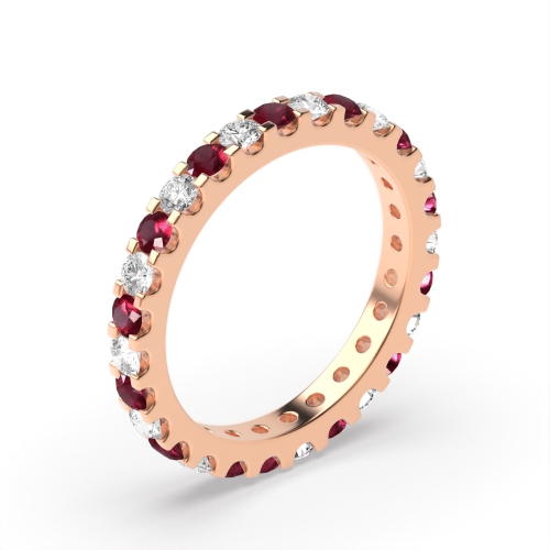 4 Prong Round Rose Gold Shared claws alternate diamond and Lab Grown Eternity Diamond Rings
