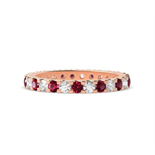 4 Prong Round Rose Gold Shared claws alternate diamond and Lab Grown Eternity Diamond Rings