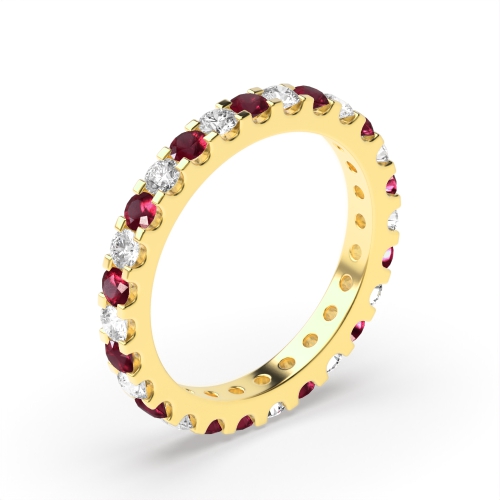 4 Prong Round Yellow Gold Shared claws alternate diamond and Lab Grown Eternity Diamond Rings