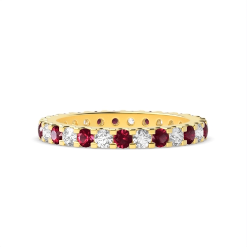 4 Prong Round Yellow Gold Shared claws alternate diamond and Lab Grown Eternity Diamond Rings