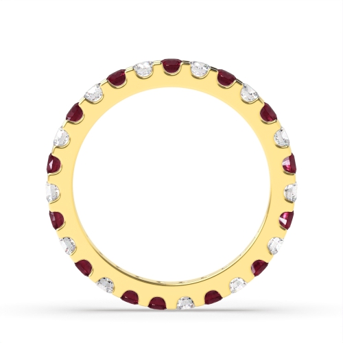 4 Prong Round Yellow Gold Shared claws alternate diamond and Lab Grown Eternity Diamond Rings