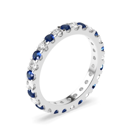 4 Prong Round Blue Sapphire Full Eternity Diamond Rings
