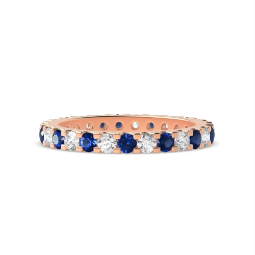4 Prong Round Rose Gold Shared claws alternate diamond and Lab Grown Eternity Diamond Rings