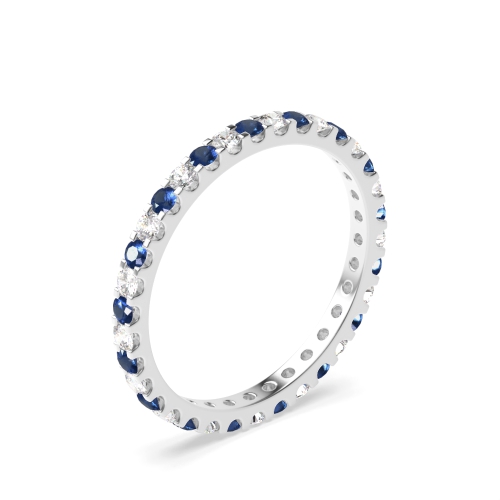 4 Prong Round Blue Sapphire Full Eternity Diamond Ring