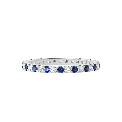 4 Prong Round Blue Sapphire Full Eternity Diamond Ring