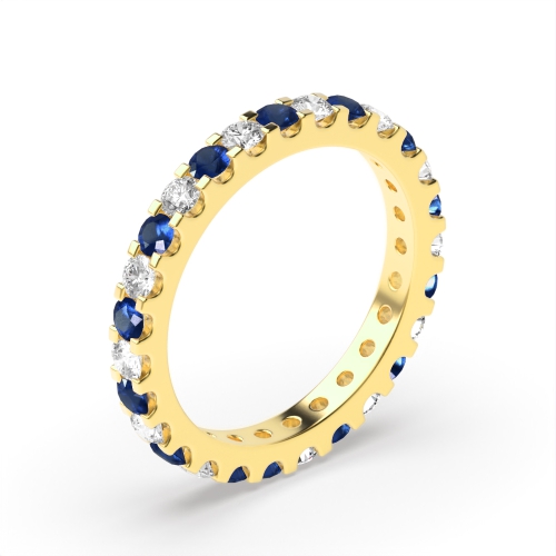 4 Prong Round Yellow Gold Shared claws alternate diamond and Lab Grown Eternity Diamond Rings