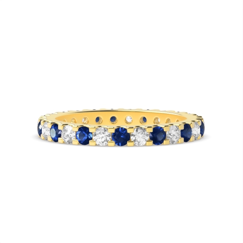 4 Prong Round Yellow Gold Shared claws alternate diamond and Lab Grown Eternity Diamond Rings