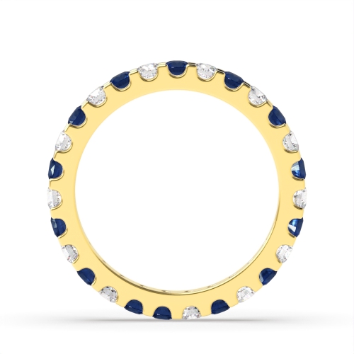 4 Prong Round Yellow Gold Shared claws alternate diamond and Lab Grown Eternity Diamond Rings