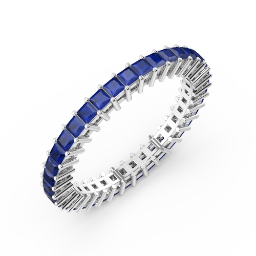 Prong Setting Princess Full Eternity Blue Sapphire Ring (Available in 2.5mm to 3.5mm)