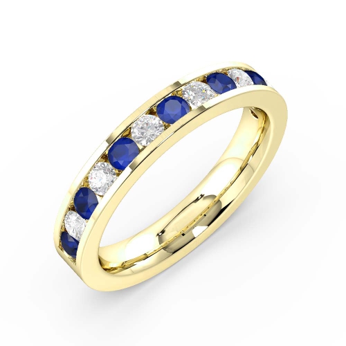 Channel Setting Round Half Eternity Blue Sapphire and Diamond Ring