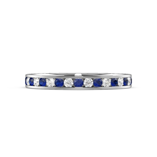 Channel Setting Round Blue Sapphire Half Eternity Diamond Ring