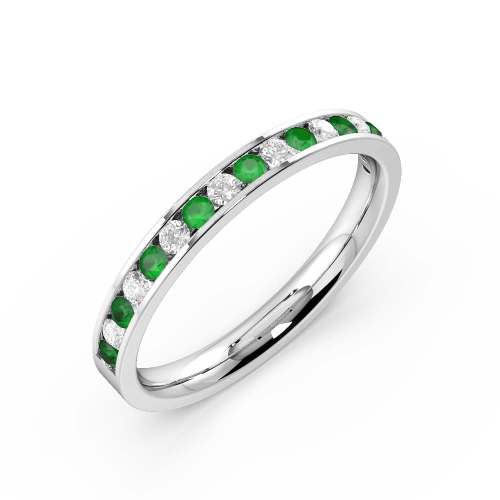 Channel Setting Round Emerald Half Eternity Diamond Rings
