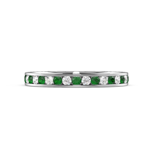Channel Setting Round Half Eternity Emerald And Diamond Ring
