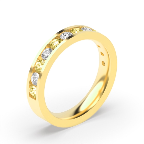 Channel Setting Round Yellow Gold Alternate colored lab Eternity Diamond Rings