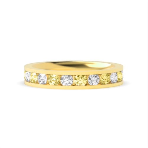 Channel Setting Round Yellow Gold Alternate colored lab Eternity Diamond Rings