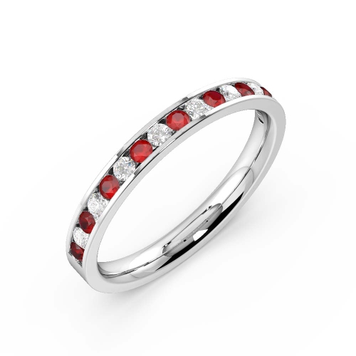 Channel Setting Round Half Eternity Ruby And Diamond Ring