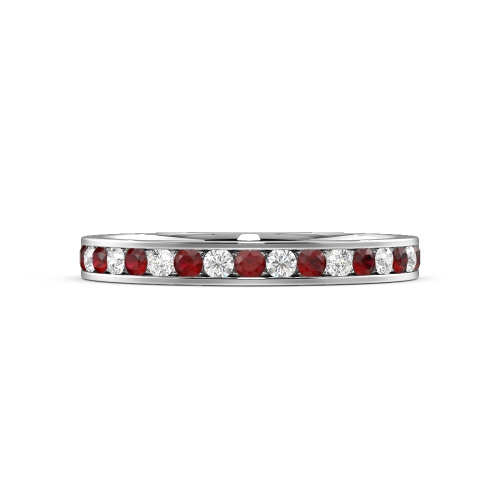 Channel Setting Round Half Eternity Ruby And Diamond Ring