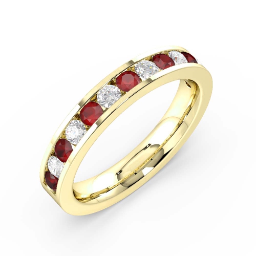 Channel Setting Round Yellow Gold And diamond Lab Grown Eternity Diamond Rings