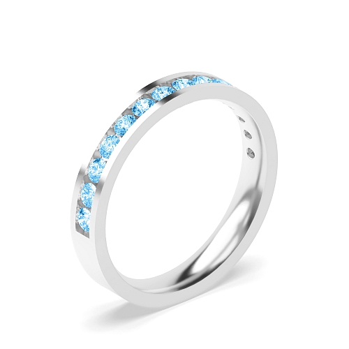 Channel Setting Round Flat Blue Lab Grown Diamond Rings