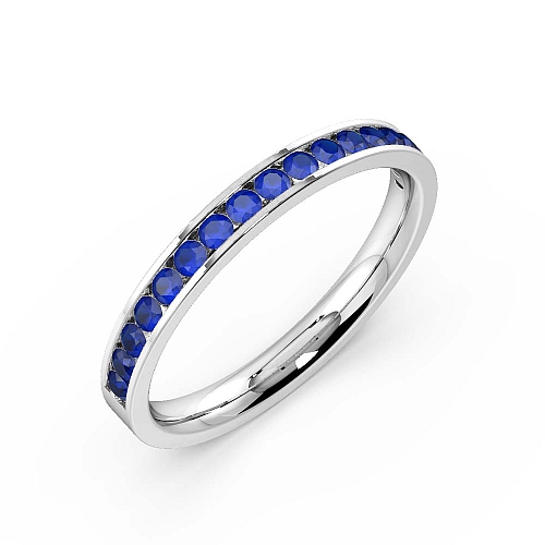 Channel Setting Round flat Blue Sapphire Half Eternity Diamond Ring