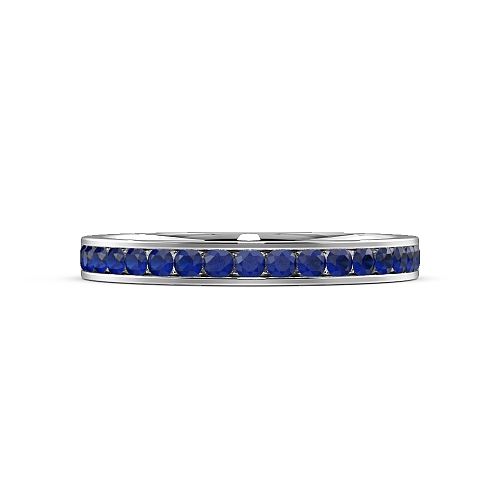 Channel Setting Round flat Blue Sapphire Half Eternity Diamond Ring