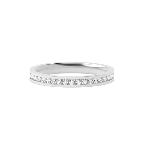 Channel Setting Round Silver flat Half Eternity Diamond Ring