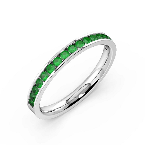 Channel Setting Round Flat Emerald Diamond Rings