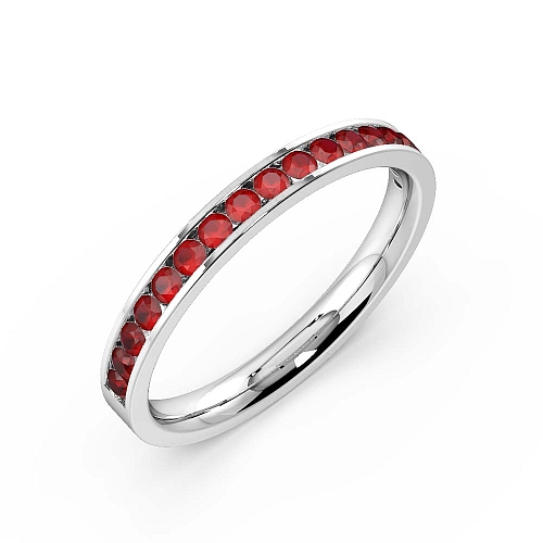 Channel Setting Round Flat Ruby Diamond Rings